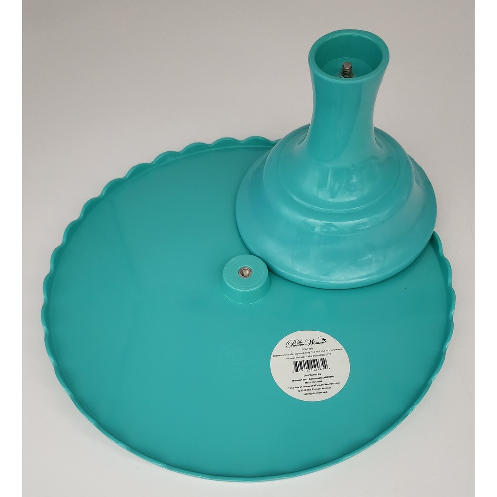 Pioneer Woman Birthday Cake Stand Melamine Teal 10.5in New Floral Scallop - Picture 8 of 9